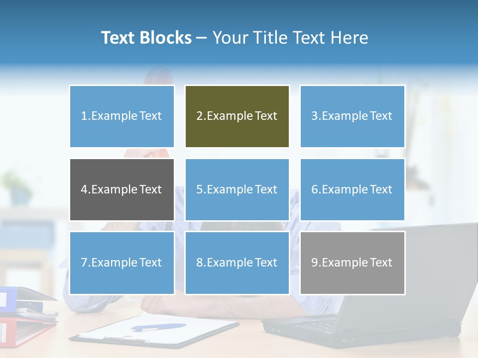 A Man Sitting At A Desk With A Laptop And Telephone PowerPoint Template