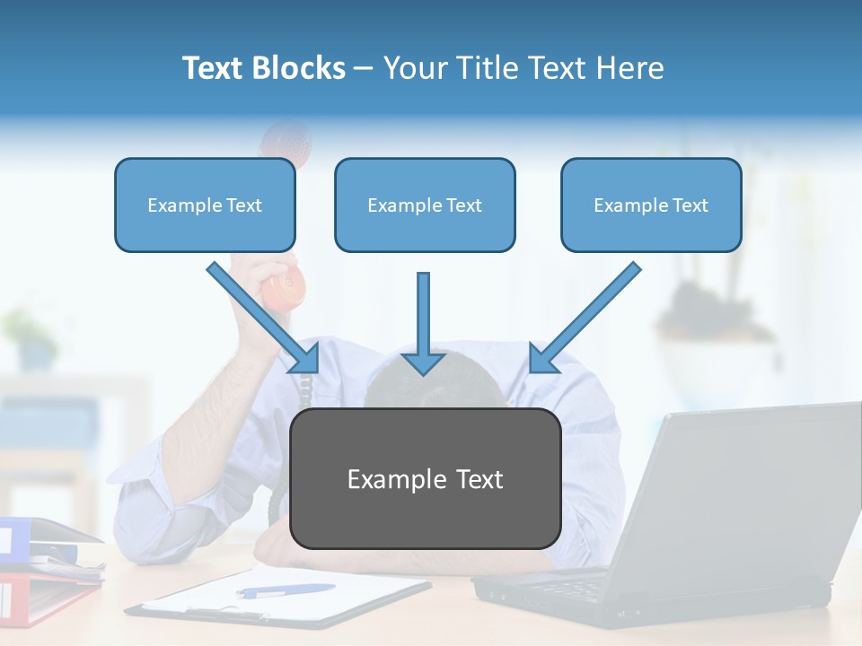 A Man Sitting At A Desk With A Laptop And Telephone PowerPoint Template