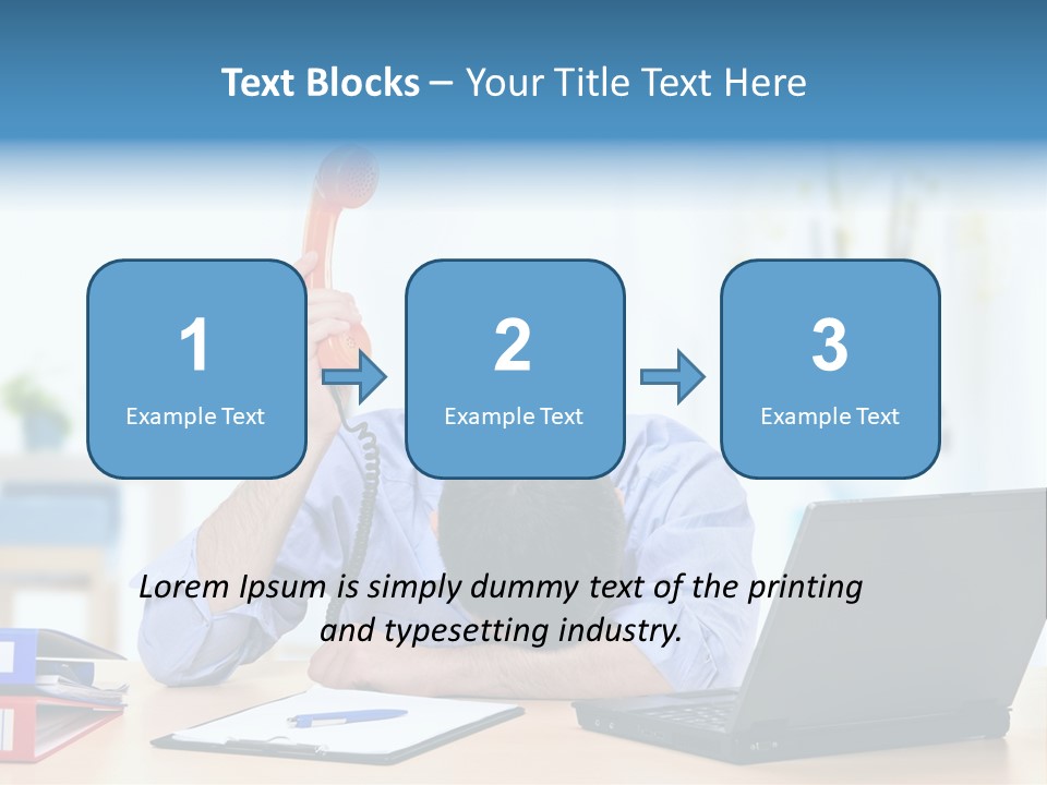 A Man Sitting At A Desk With A Laptop And Telephone PowerPoint Template