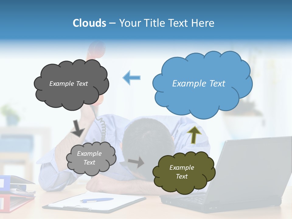 A Man Sitting At A Desk With A Laptop And Telephone PowerPoint Template