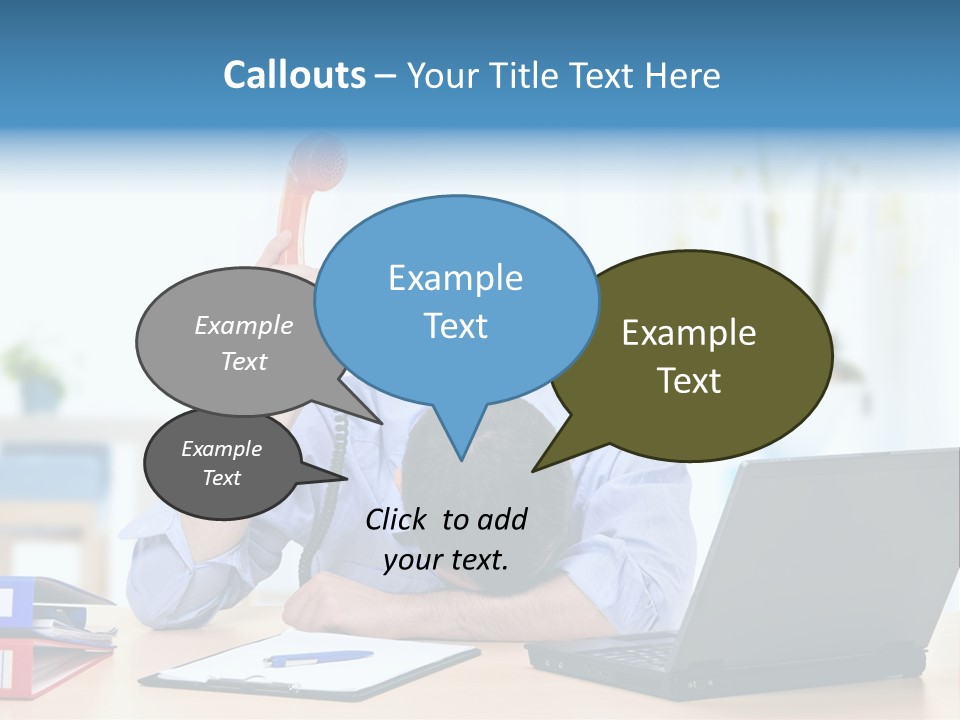 A Man Sitting At A Desk With A Laptop And Telephone PowerPoint Template