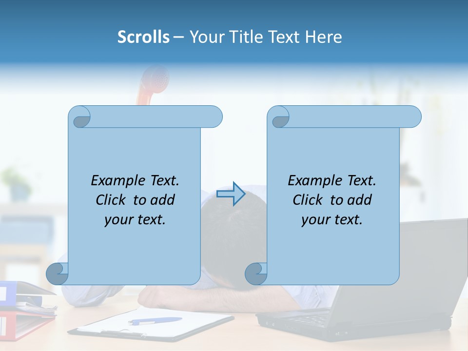 A Man Sitting At A Desk With A Laptop And Telephone PowerPoint Template