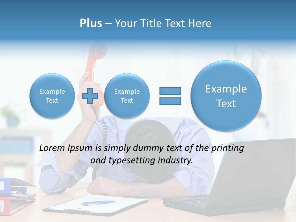 A Man Sitting At A Desk With A Laptop And Telephone PowerPoint Template