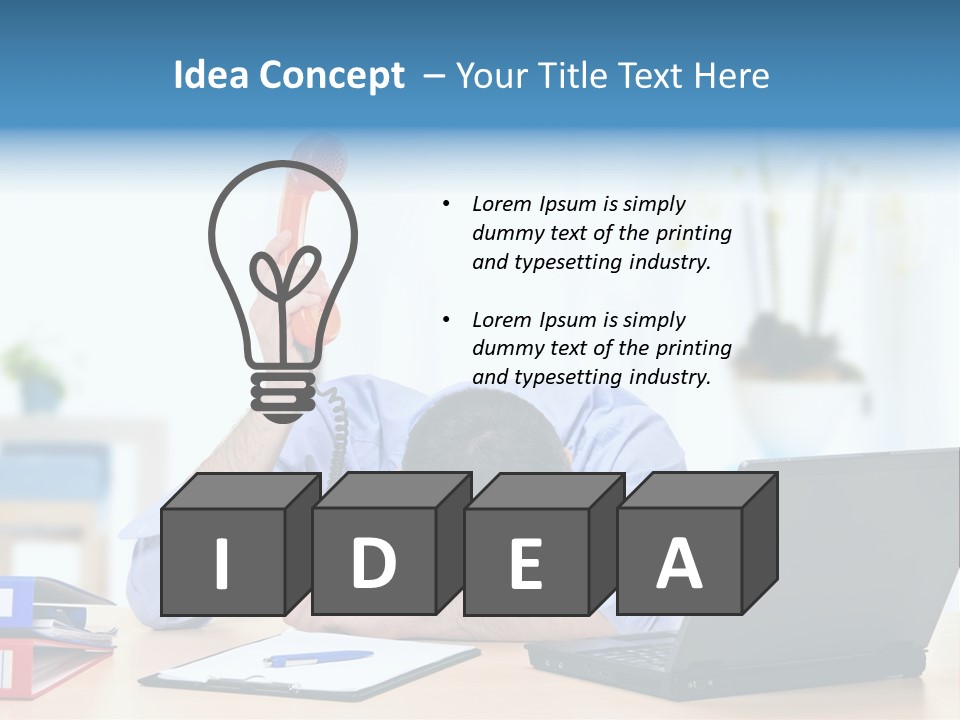 A Man Sitting At A Desk With A Laptop And Telephone PowerPoint Template