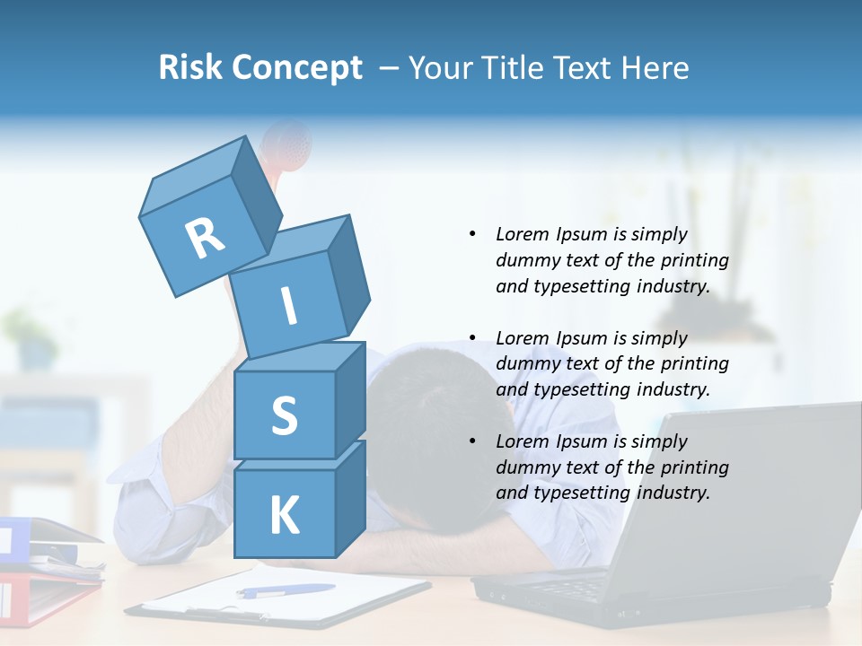 A Man Sitting At A Desk With A Laptop And Telephone PowerPoint Template