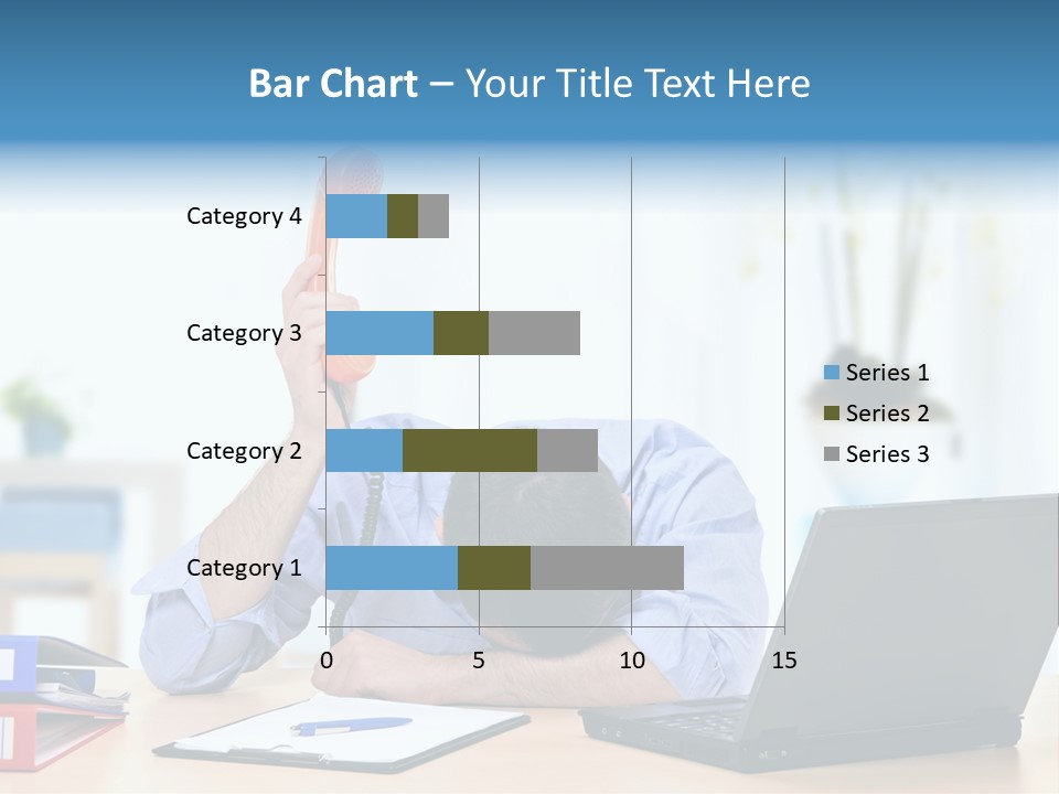 A Man Sitting At A Desk With A Laptop And Telephone PowerPoint Template