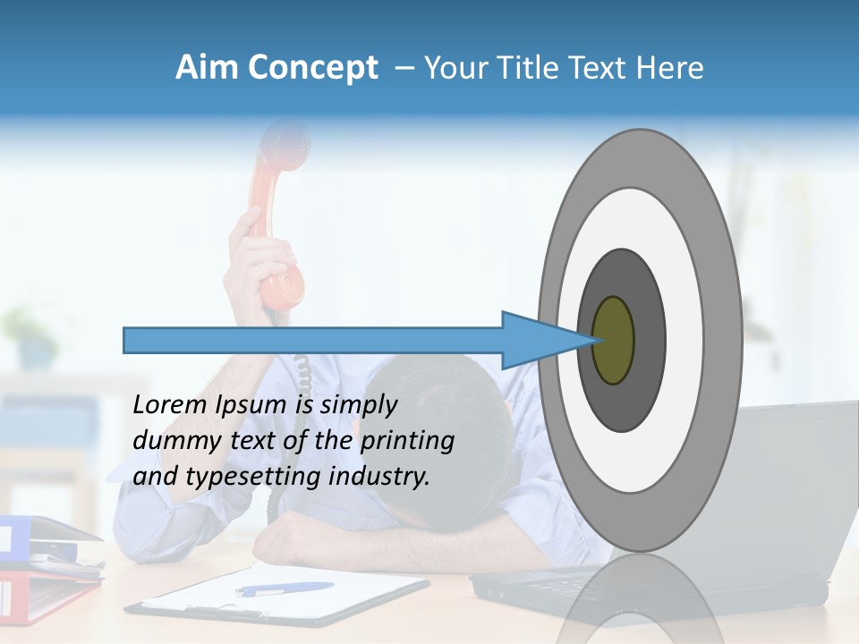 A Man Sitting At A Desk With A Laptop And Telephone PowerPoint Template