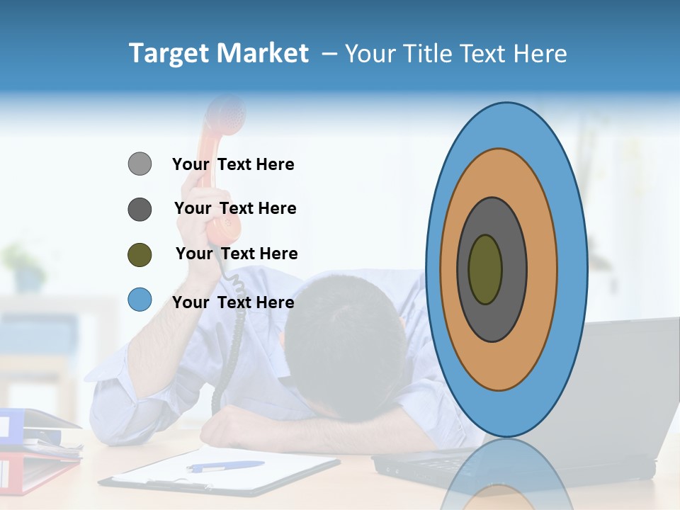 A Man Sitting At A Desk With A Laptop And Telephone PowerPoint Template