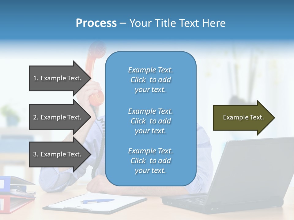 A Man Sitting At A Desk With A Laptop And Telephone PowerPoint Template