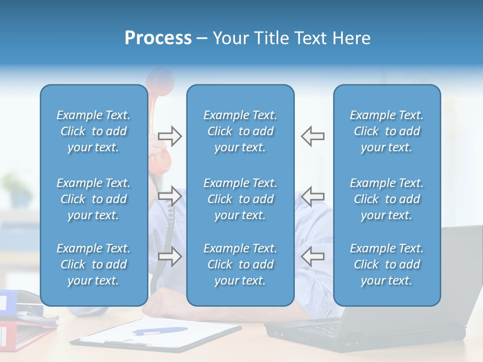 A Man Sitting At A Desk With A Laptop And Telephone PowerPoint Template
