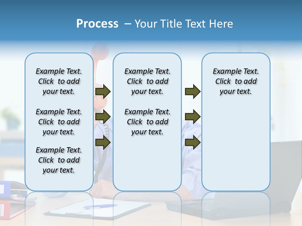 A Man Sitting At A Desk With A Laptop And Telephone PowerPoint Template
