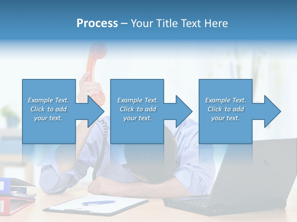 A Man Sitting At A Desk With A Laptop And Telephone PowerPoint Template