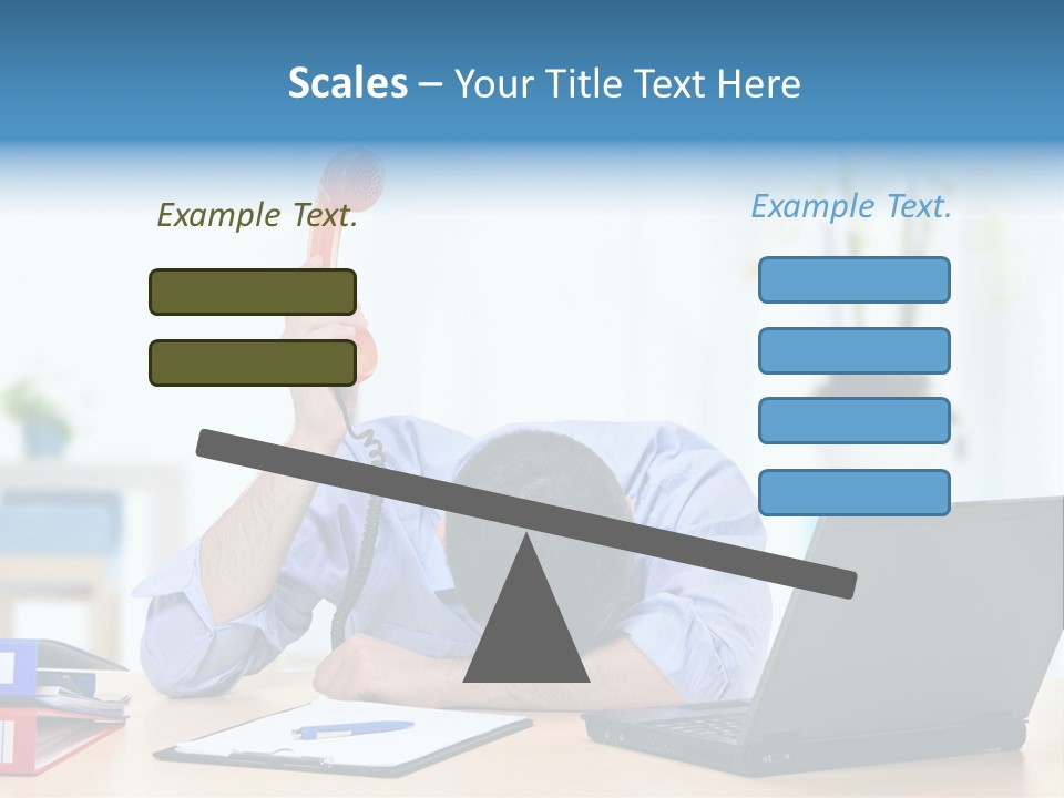 A Man Sitting At A Desk With A Laptop And Telephone PowerPoint Template