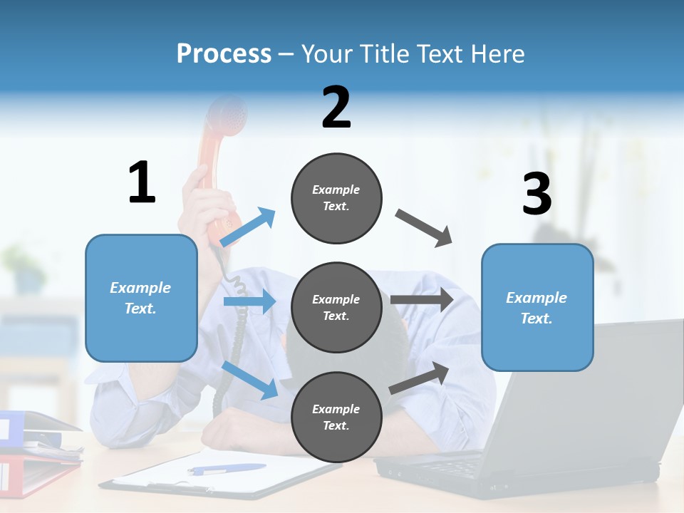 A Man Sitting At A Desk With A Laptop And Telephone PowerPoint Template