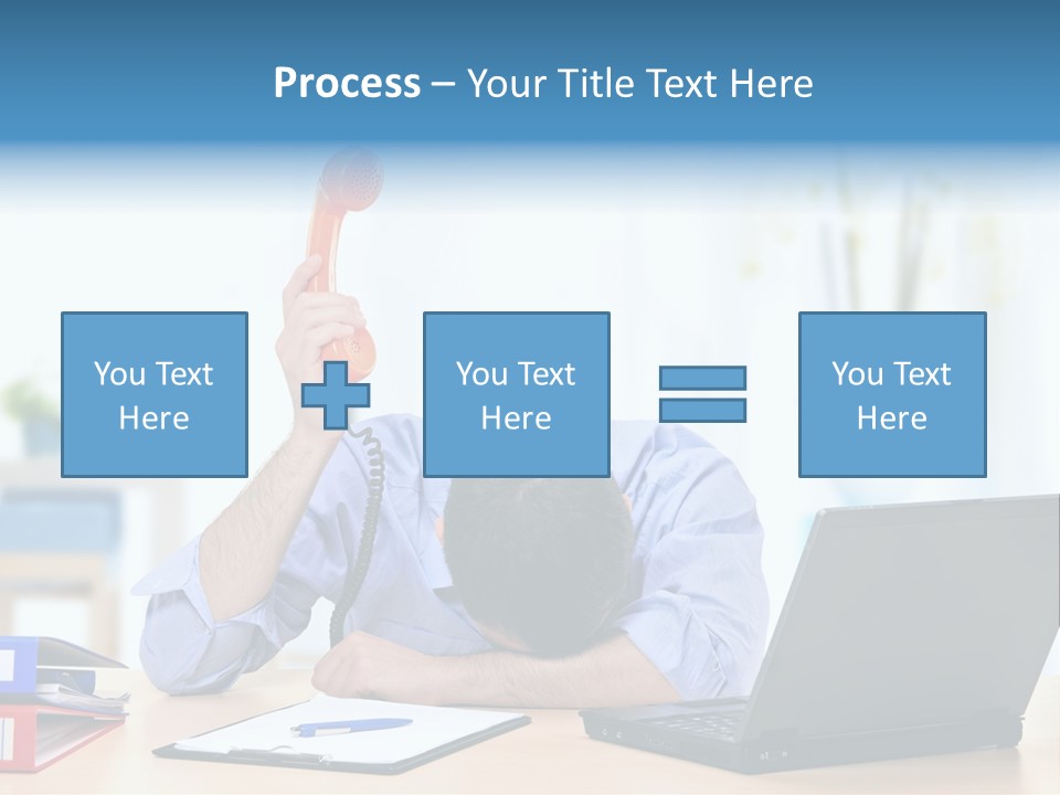 A Man Sitting At A Desk With A Laptop And Telephone PowerPoint Template