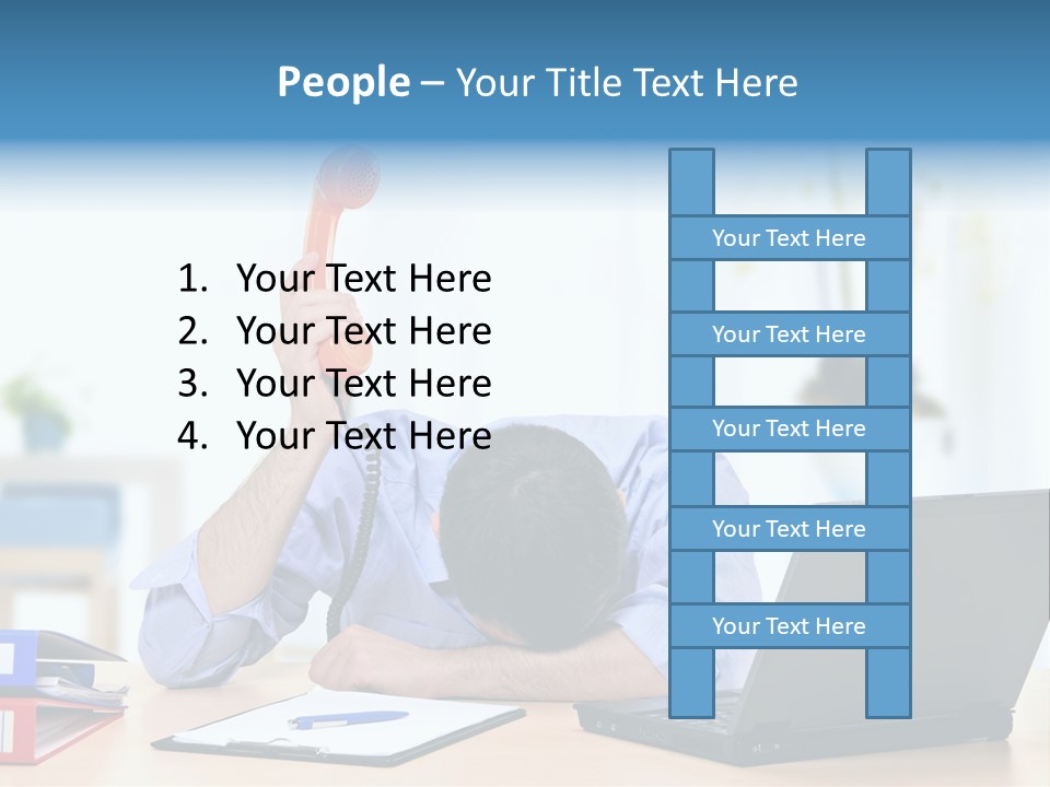 A Man Sitting At A Desk With A Laptop And Telephone PowerPoint Template