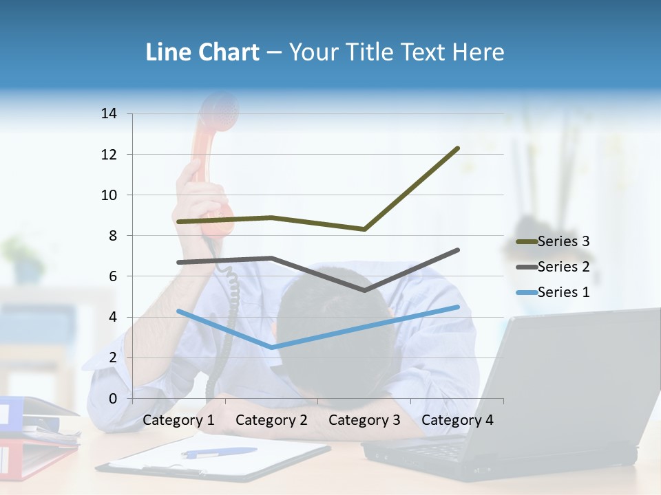 A Man Sitting At A Desk With A Laptop And Telephone PowerPoint Template