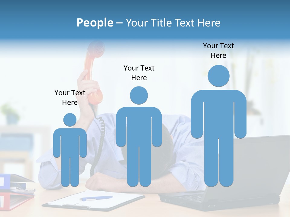 A Man Sitting At A Desk With A Laptop And Telephone PowerPoint Template