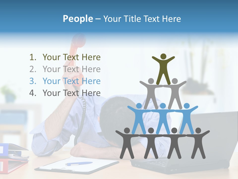 A Man Sitting At A Desk With A Laptop And Telephone PowerPoint Template