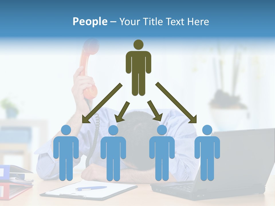 A Man Sitting At A Desk With A Laptop And Telephone PowerPoint Template