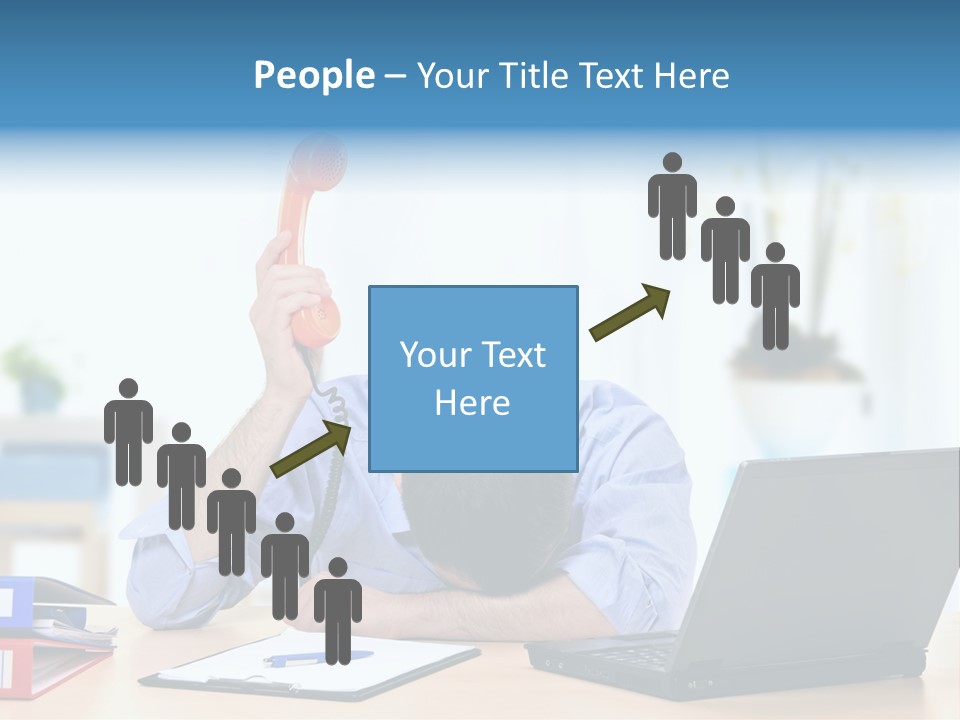 A Man Sitting At A Desk With A Laptop And Telephone PowerPoint Template