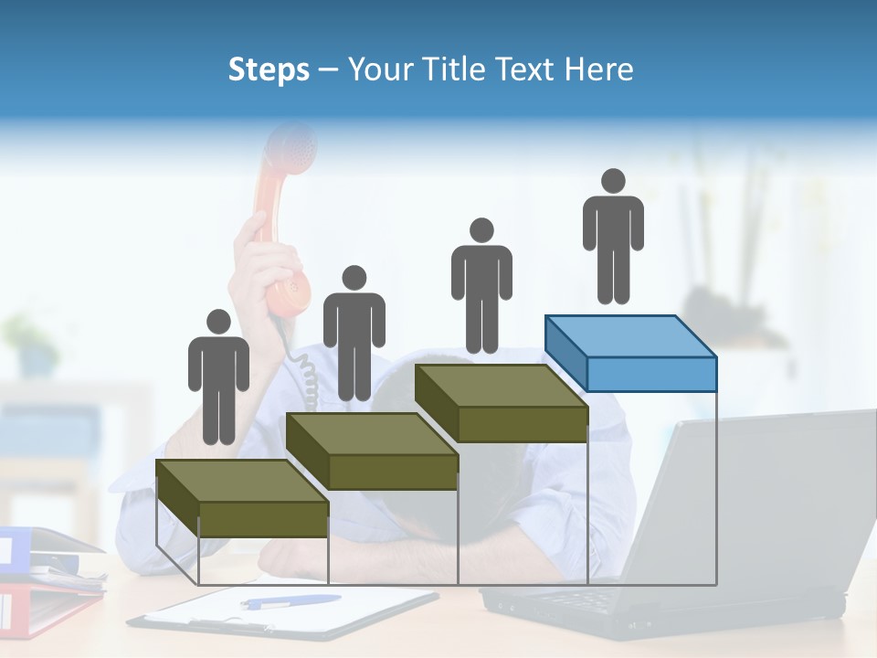A Man Sitting At A Desk With A Laptop And Telephone PowerPoint Template