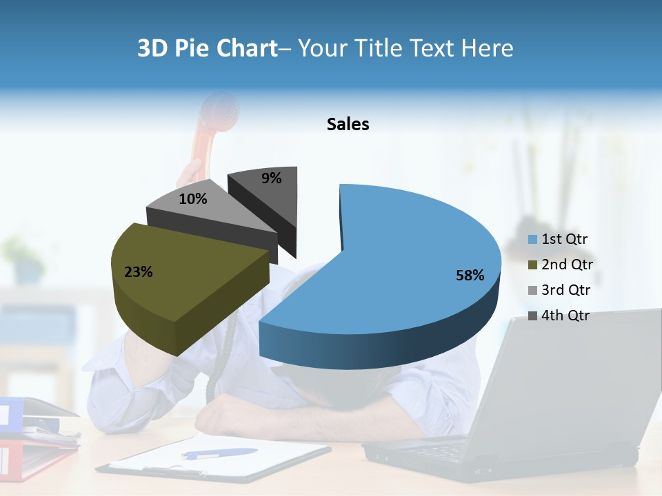 A Man Sitting At A Desk With A Laptop And Telephone PowerPoint Template