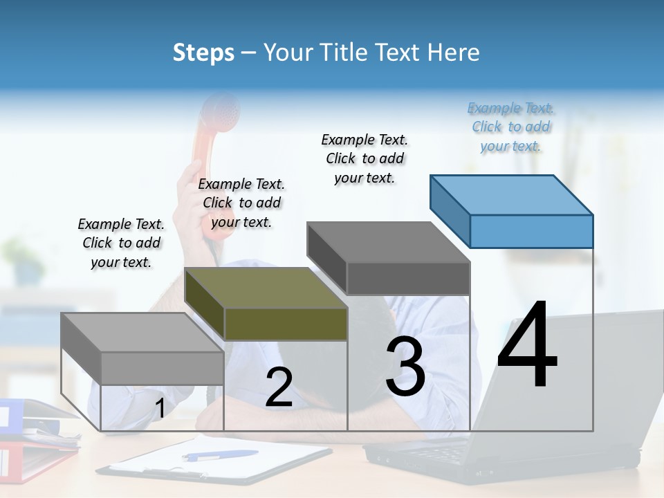 A Man Sitting At A Desk With A Laptop And Telephone PowerPoint Template