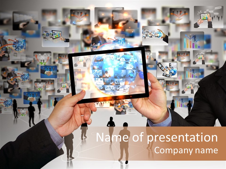 A Person Holding Up A Tablet With A Picture On It PowerPoint Template