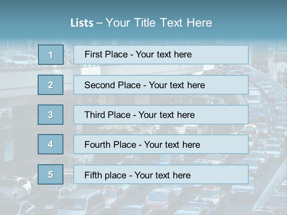 A Highway Filled With Lots Of Traffic Next To Tall Buildings PowerPoint Template