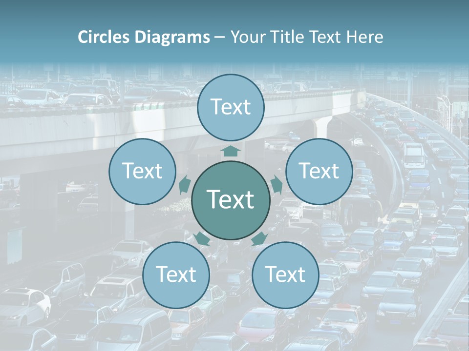 A Highway Filled With Lots Of Traffic Next To Tall Buildings PowerPoint Template