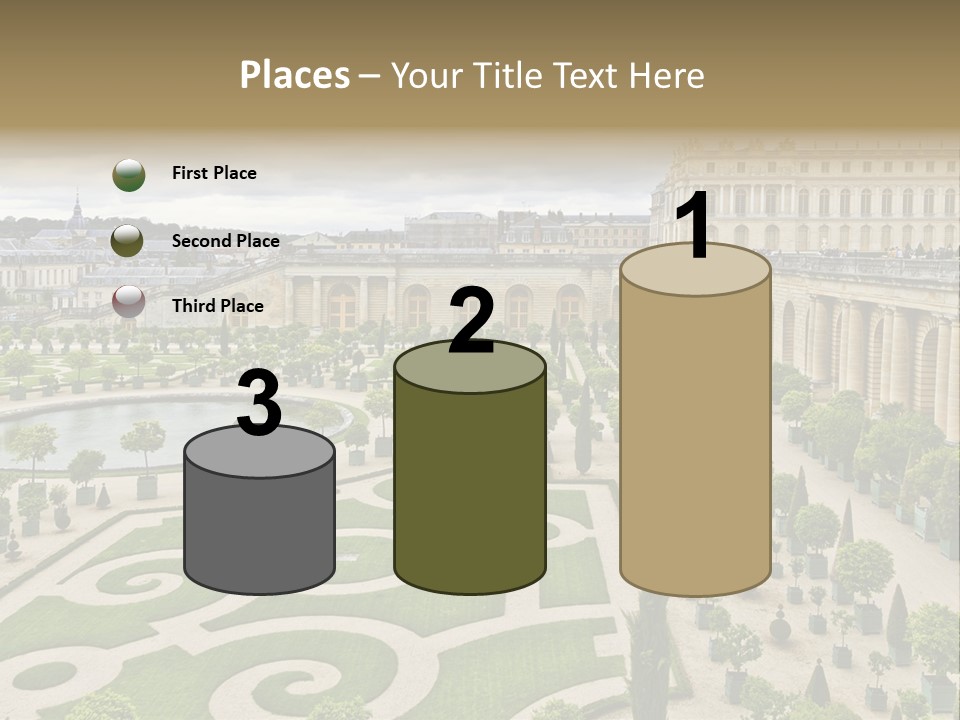 A View Of A Garden With A Fountain In The Middle Of It PowerPoint Template