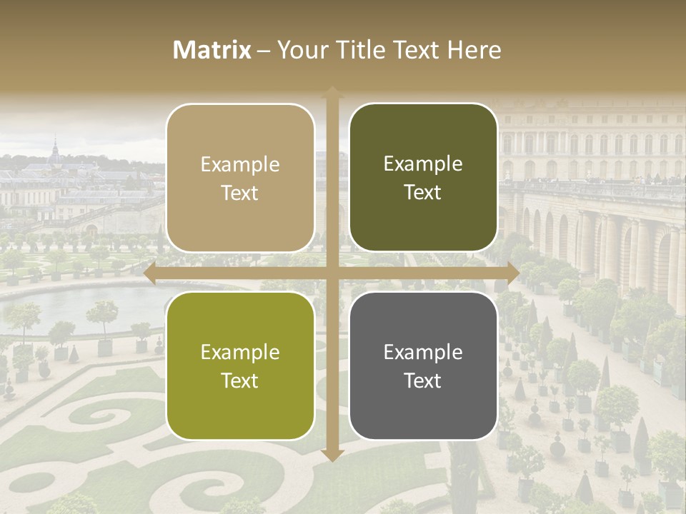 A View Of A Garden With A Fountain In The Middle Of It PowerPoint Template