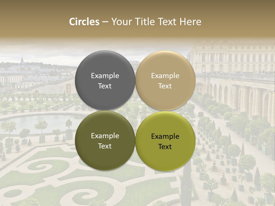 A View Of A Garden With A Fountain In The Middle Of It PowerPoint Template