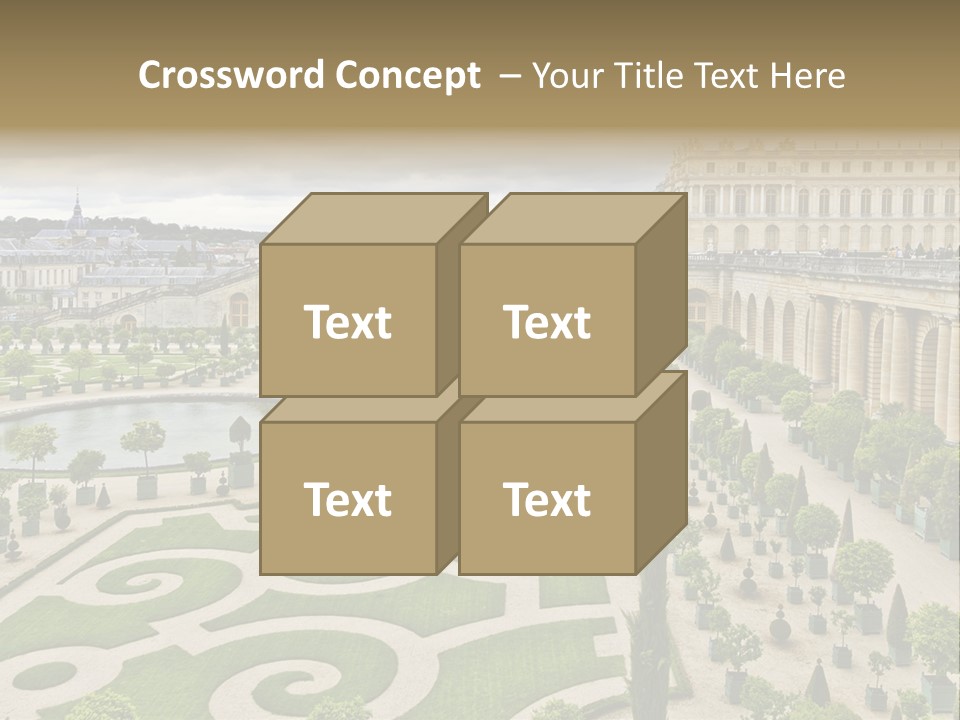 A View Of A Garden With A Fountain In The Middle Of It PowerPoint Template