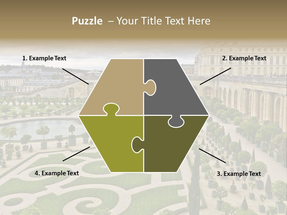 A View Of A Garden With A Fountain In The Middle Of It PowerPoint Template