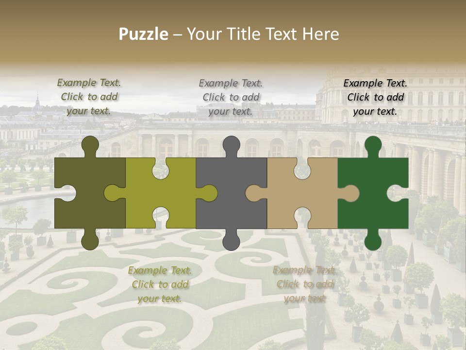 A View Of A Garden With A Fountain In The Middle Of It PowerPoint Template