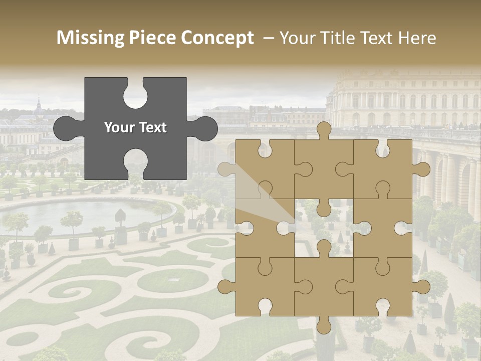 A View Of A Garden With A Fountain In The Middle Of It PowerPoint Template