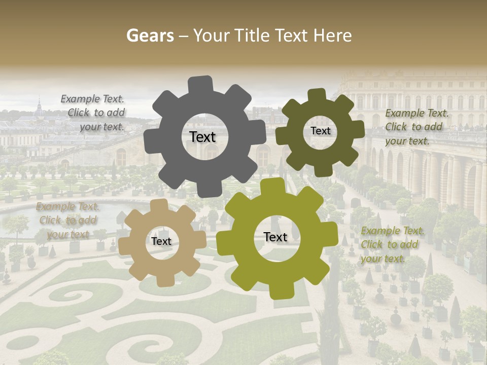 A View Of A Garden With A Fountain In The Middle Of It PowerPoint Template