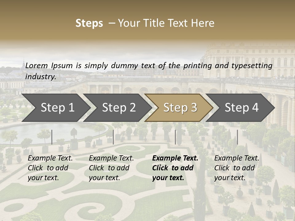 A View Of A Garden With A Fountain In The Middle Of It PowerPoint Template