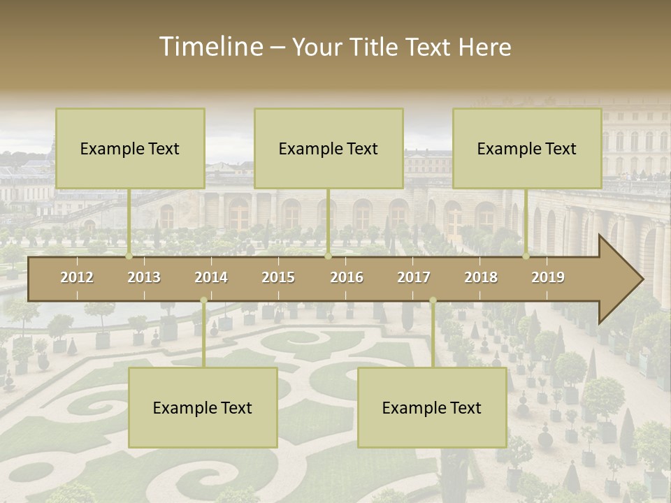 A View Of A Garden With A Fountain In The Middle Of It PowerPoint Template