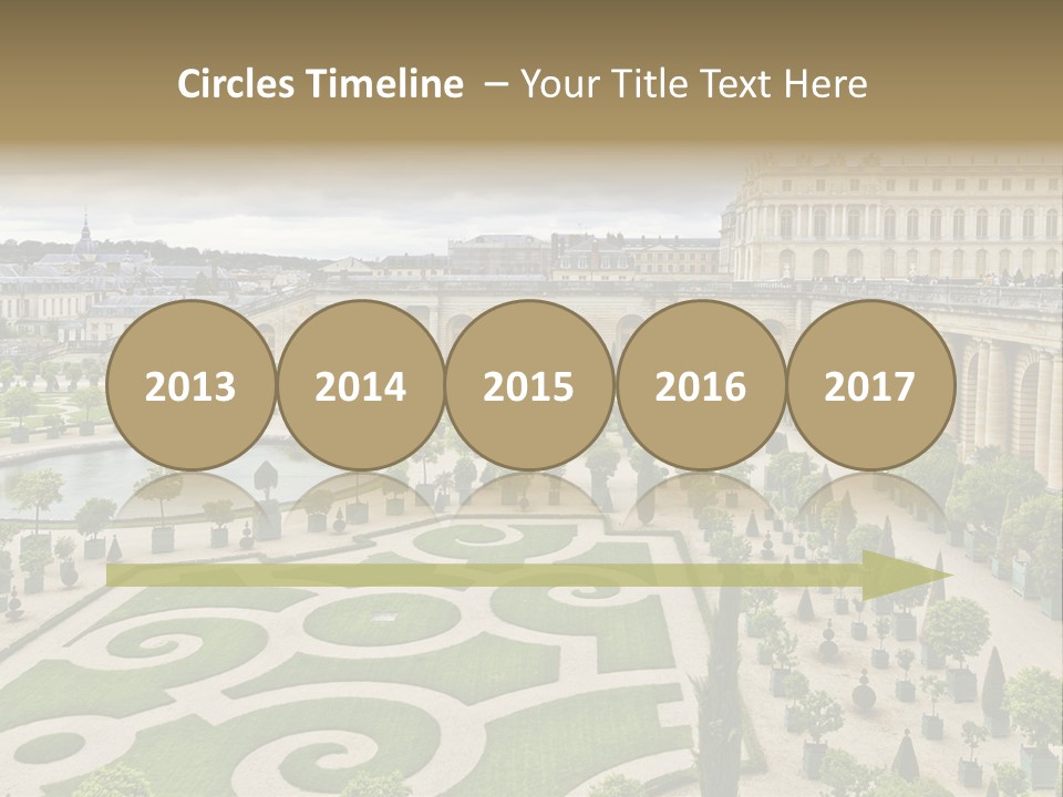 A View Of A Garden With A Fountain In The Middle Of It PowerPoint Template