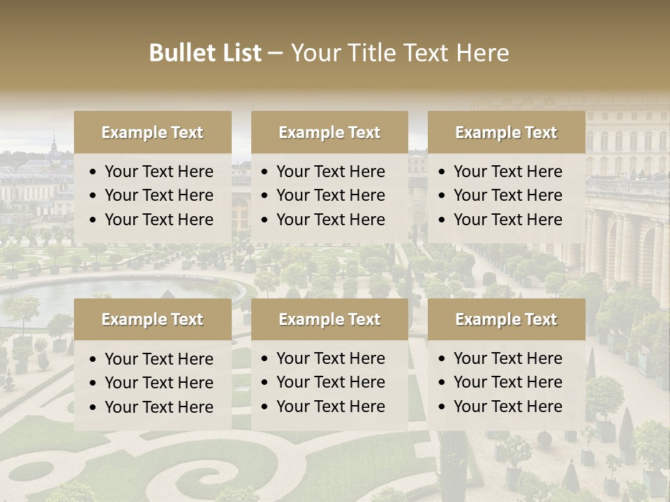 A View Of A Garden With A Fountain In The Middle Of It PowerPoint Template