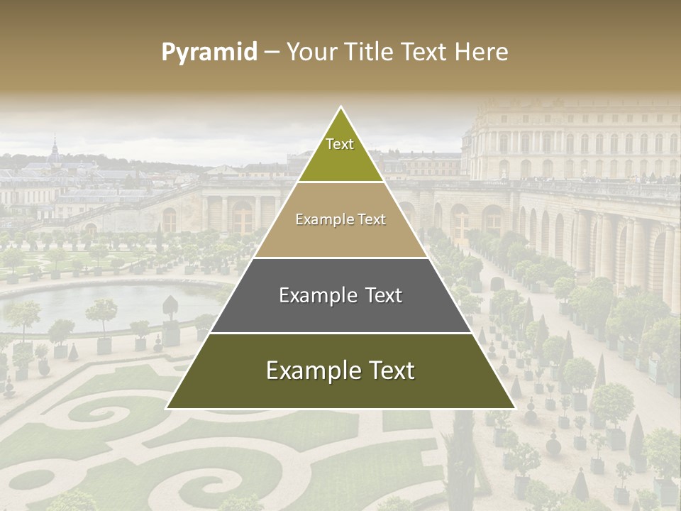 A View Of A Garden With A Fountain In The Middle Of It PowerPoint Template