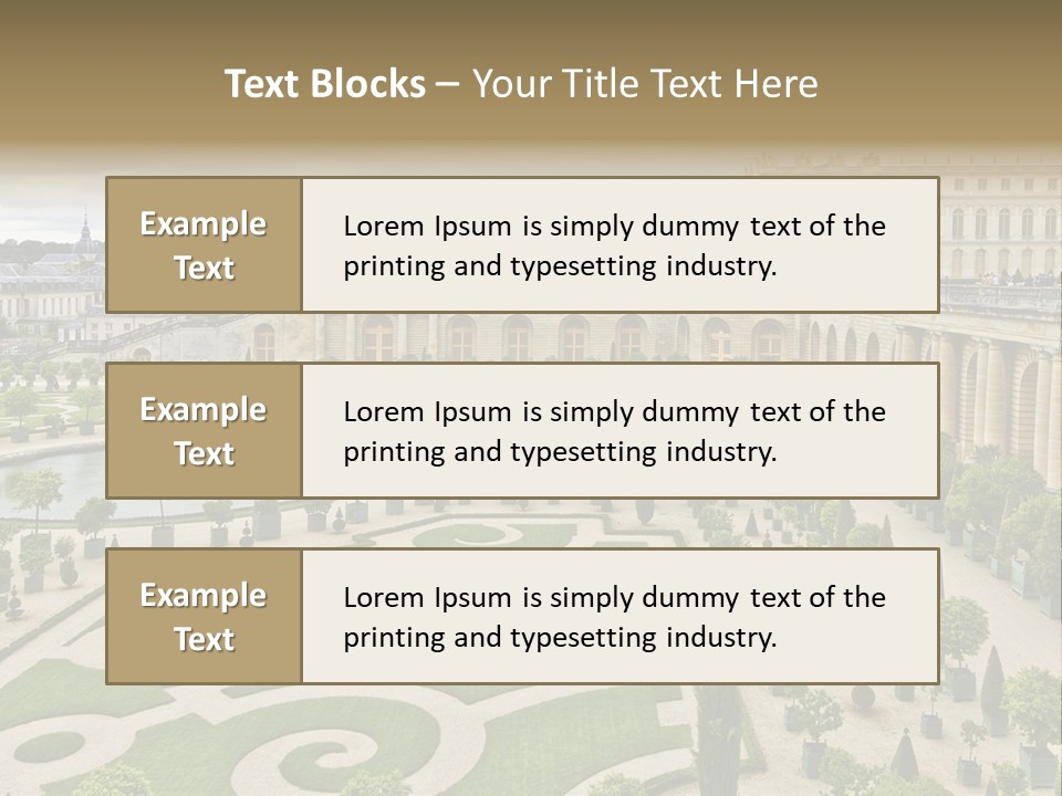 A View Of A Garden With A Fountain In The Middle Of It PowerPoint Template