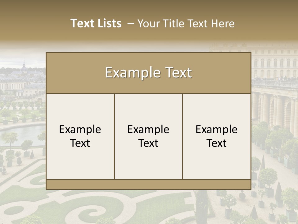A View Of A Garden With A Fountain In The Middle Of It PowerPoint Template