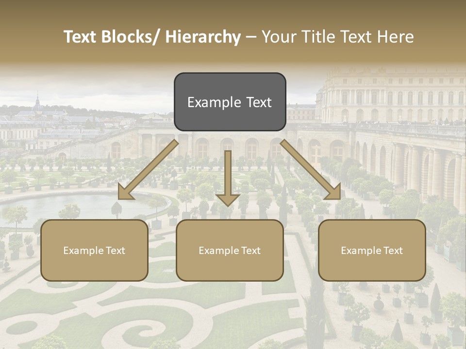 A View Of A Garden With A Fountain In The Middle Of It PowerPoint Template