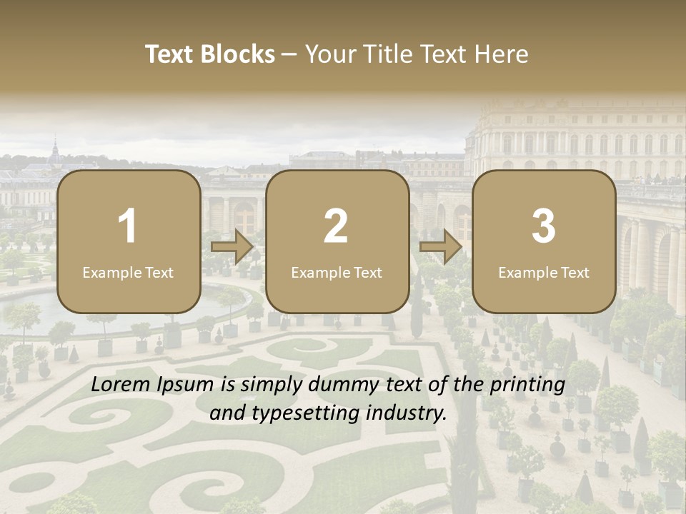 A View Of A Garden With A Fountain In The Middle Of It PowerPoint Template