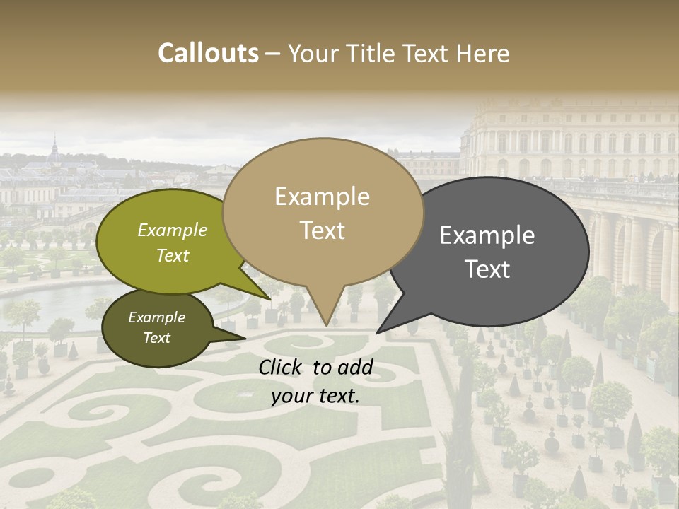 A View Of A Garden With A Fountain In The Middle Of It PowerPoint Template
