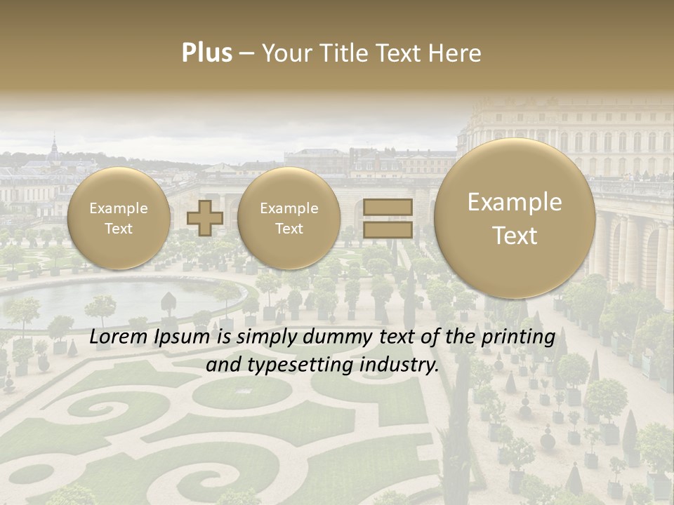 A View Of A Garden With A Fountain In The Middle Of It PowerPoint Template